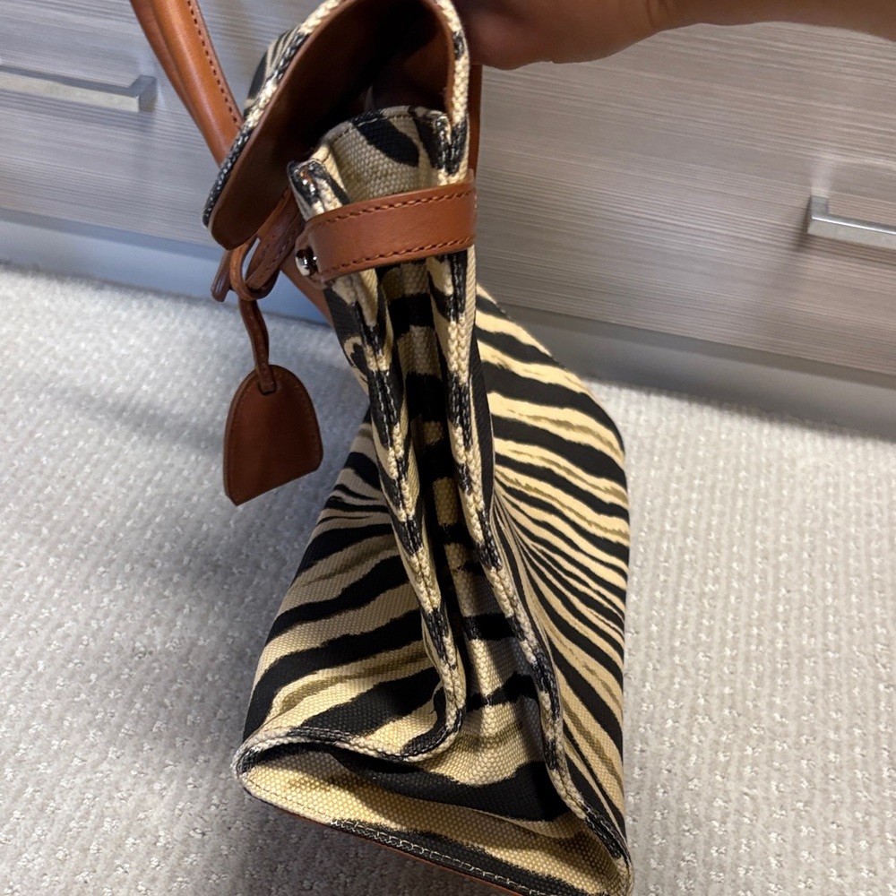 Ralph Lauren Leather-Accent Zebra Print Tote Bag - Black & Cream - Picture 7 of 11